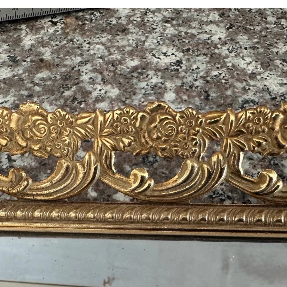 Vintage Ornate Gold Mirrored Vanity Tray Floral Filigree Hollywood Regency 17x11
